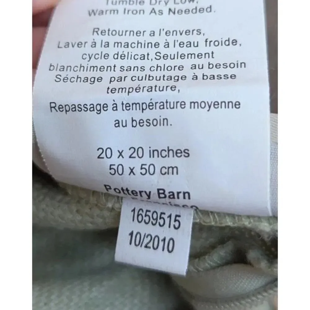 Pottery Barn Jute Braid Trim Linen Pillow Cover Sham Sage Green Square 20x20